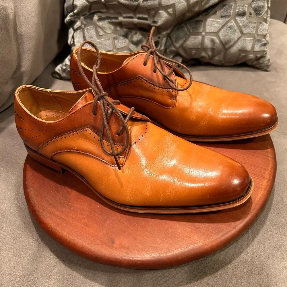 Stacy Adams Men's Savion Cognac Lace-up Plain Toe Oxford Size 10M EUC Like New!
